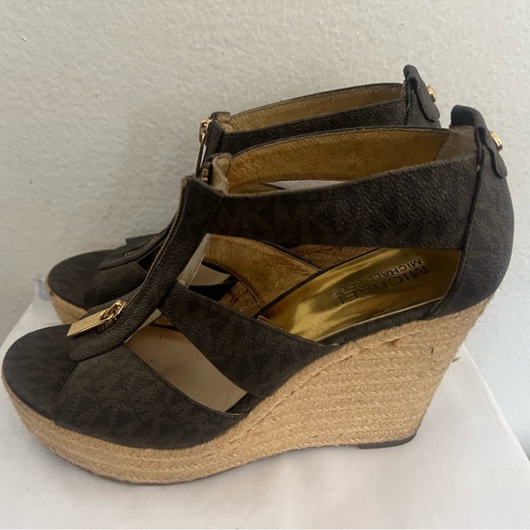 MICHAEL Michael Kors Damita Logo Zipper Wedge Sandal, Brown Neiman Marcus Neiman - Picture 5 of 7